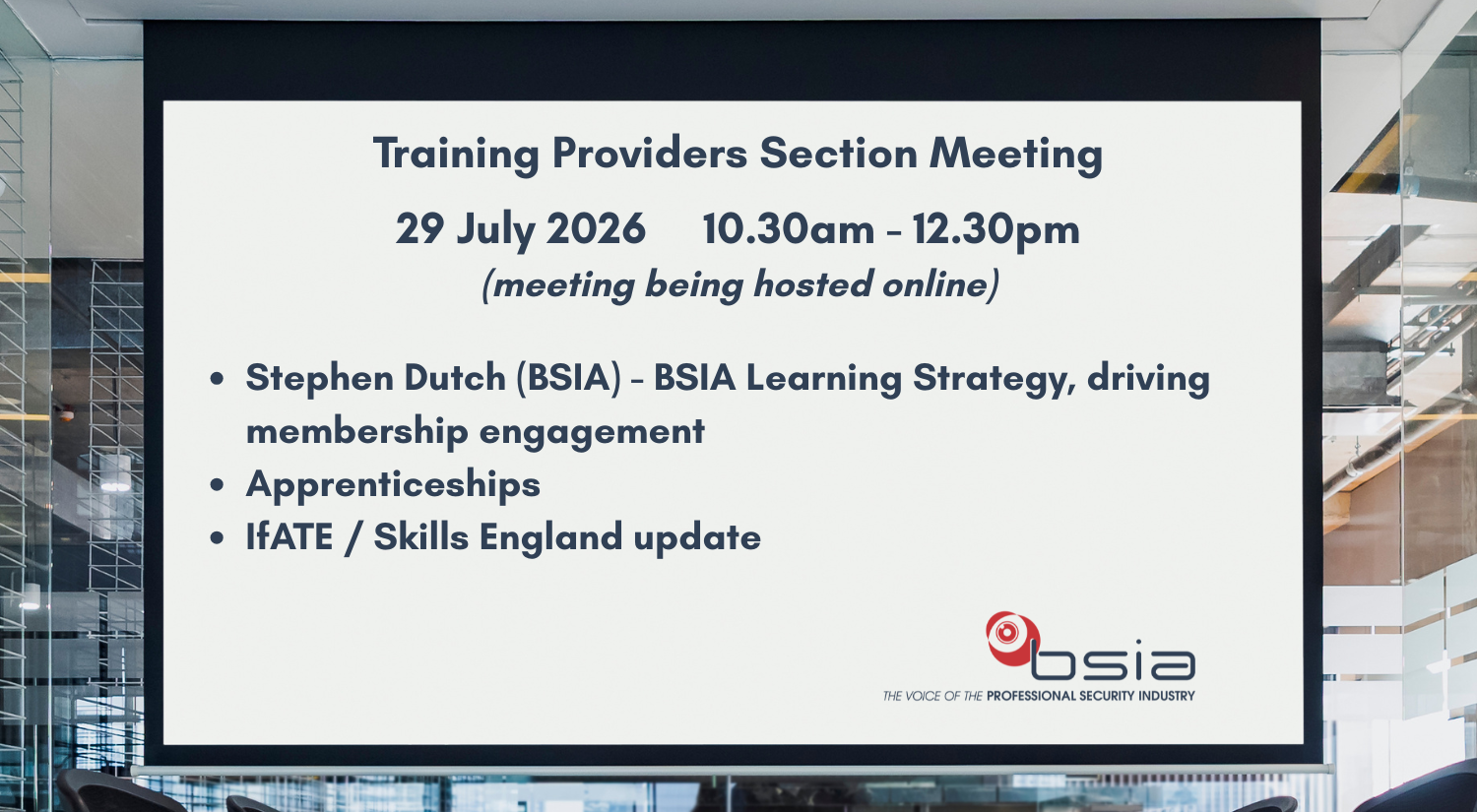 BSIA Training Providers Section Meeting - 29 July 2026
