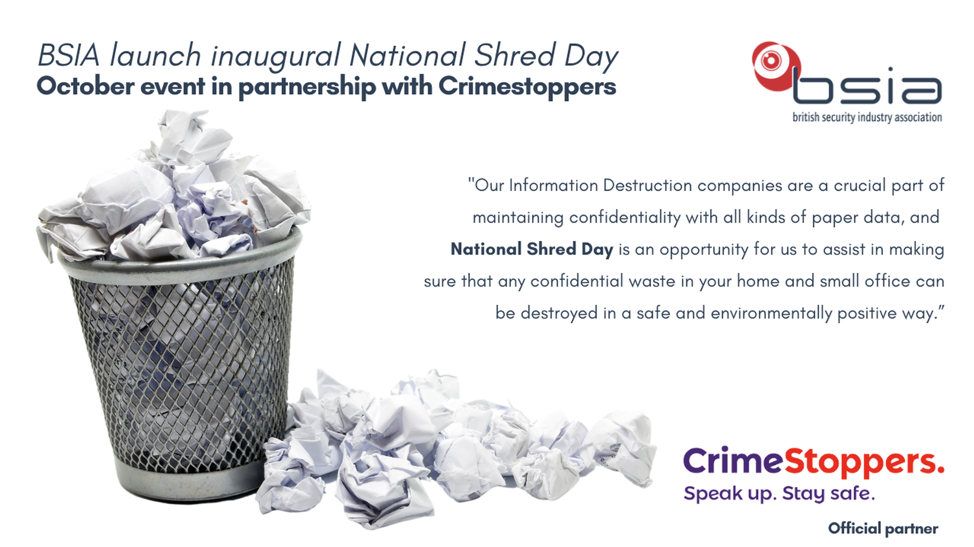 BSIA launches inaugural National Shred Day in partnership with charity Crimestopppers