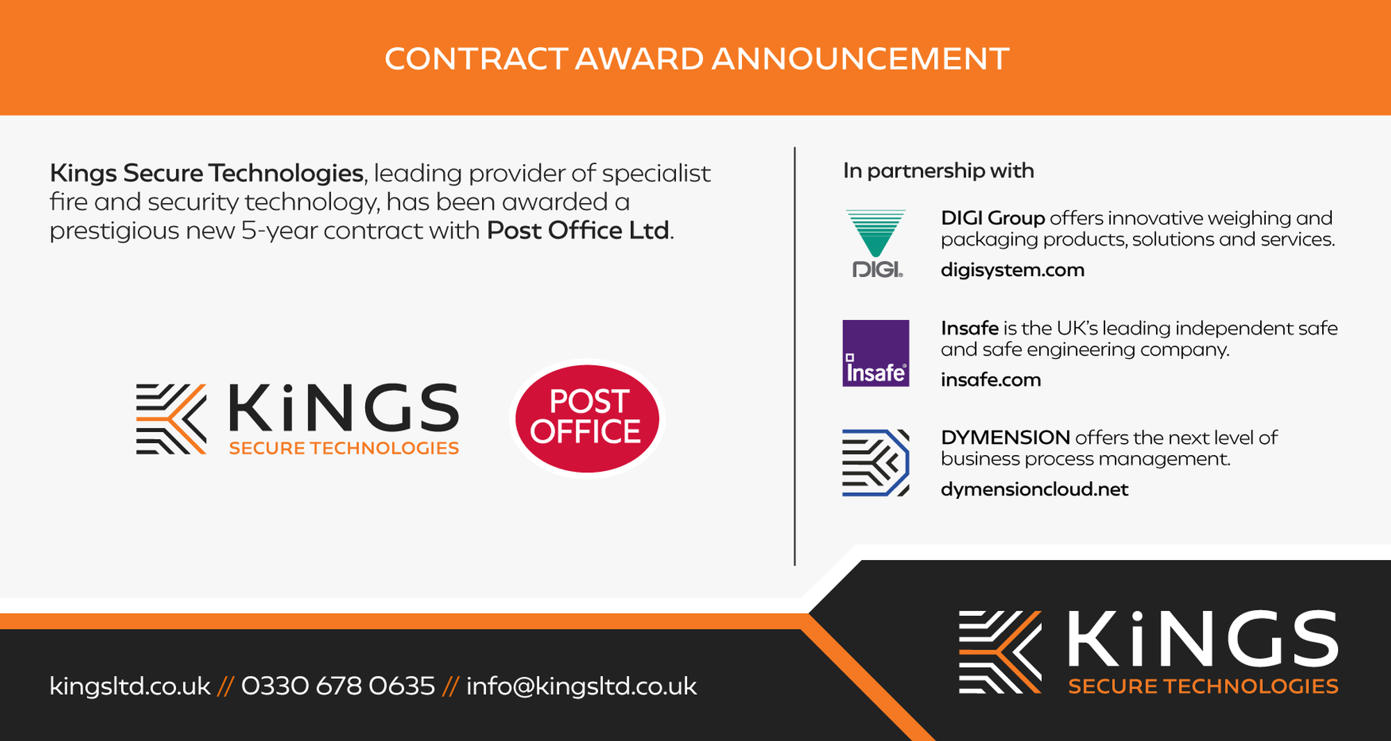 KINGS SECURE TECHNOLOGIES AWARDED PRESTIGIOUS CONTRACT WITH POST OFFICE LIMITED