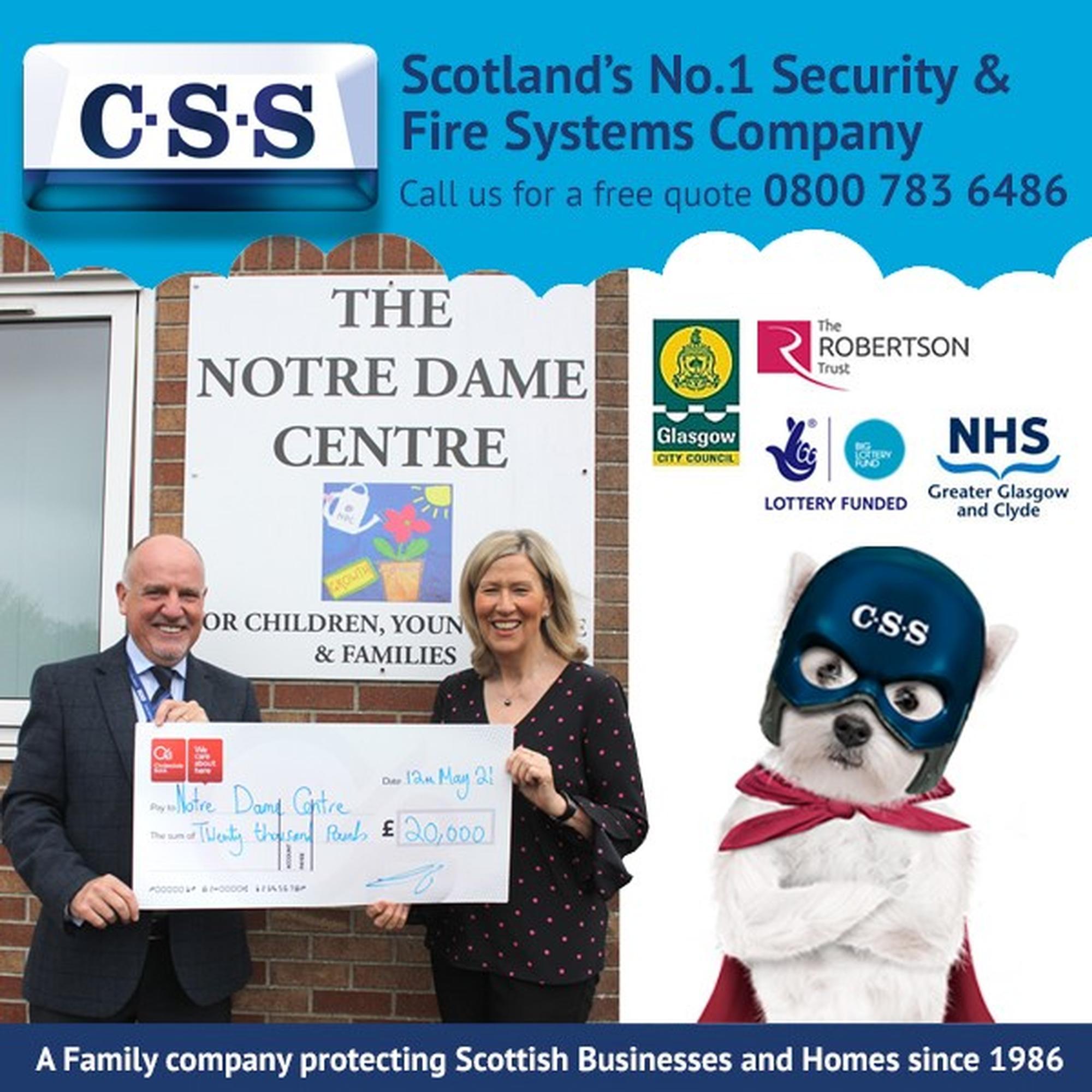 The Notre Dame Centre receives Kiltwalk cheque from Paul Connelly